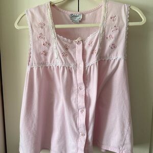 Vintage CottageCore Pajama Set Pink Embroidered Lace Bow Ribbon Coquette